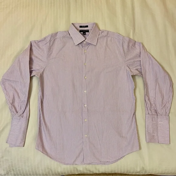 Saks Fifth Avenue | Shirts | Saks Fifth Avenue Slim Fit Vertical Striped  Purplewhite Sz L 65 3435 Cuff | Poshmark